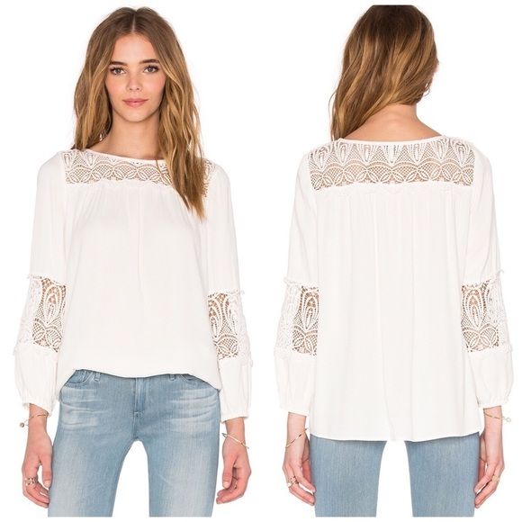 Joie Tops - JOIE Coastal Lace Inset White Blouse Top L